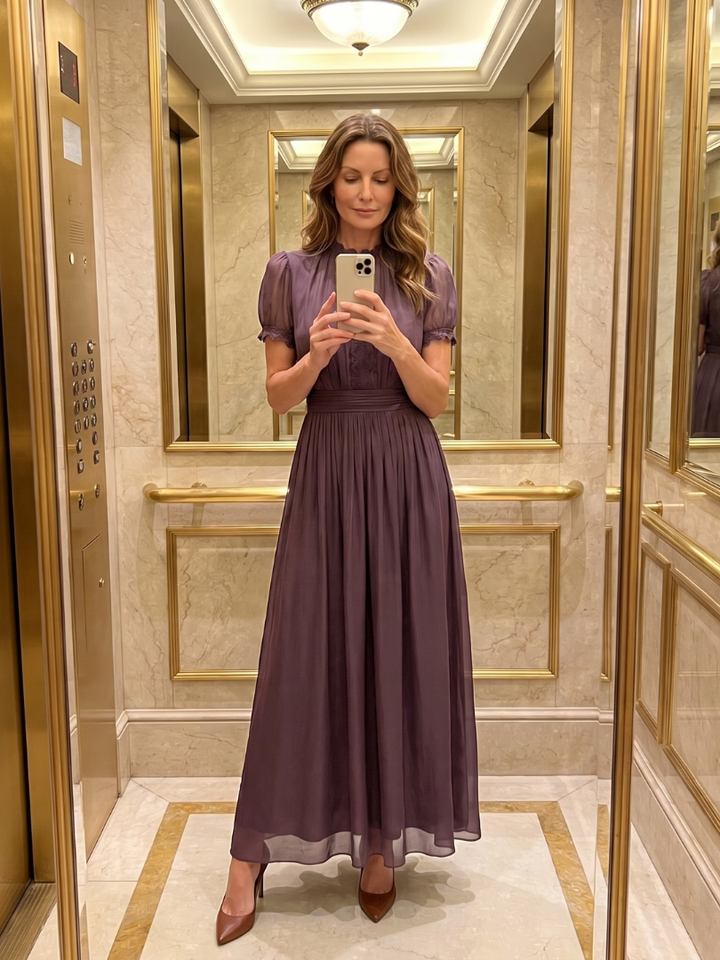 Elia - Maxi Jurk met Gathered Taille en Sleutelgat