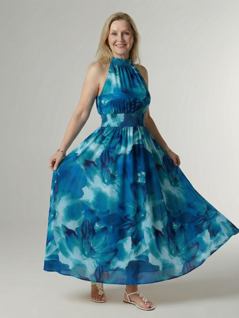 Sylin - Geplooide Halter Midi Jurk