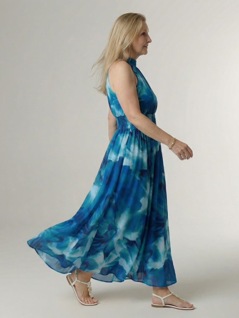 Sylin - Geplooide Halter Midi Jurk