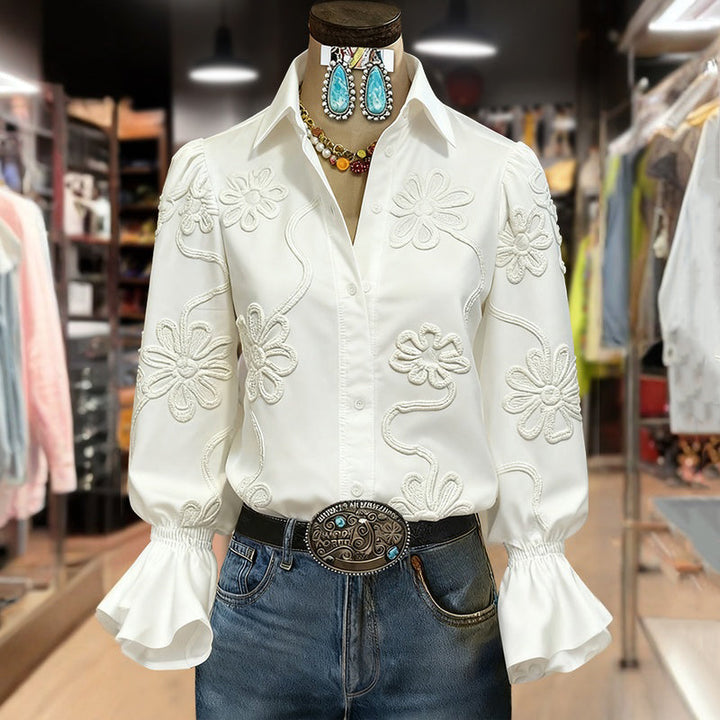 Élora - Casual Bloes met Sjaalkraag en Bloemenprint