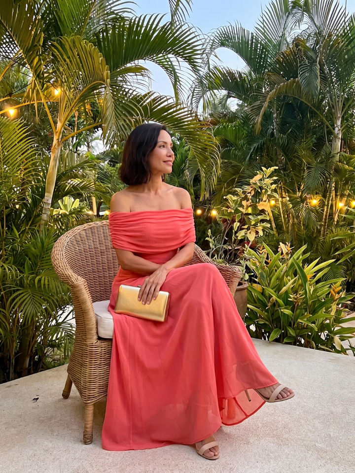 Juni - Off Shoulder Draped Midi Dress