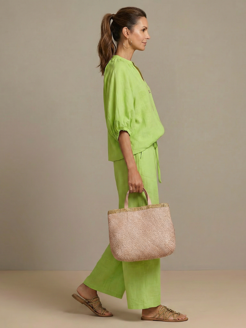 Natalia - Blouson Top met Rits en Brede Pantalon Set