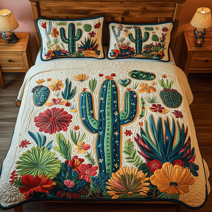 Botanische Cactus - 3-delige Handgemaakte Beddengoed Set