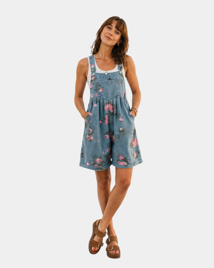 Taniah - Bloemige denim salopette