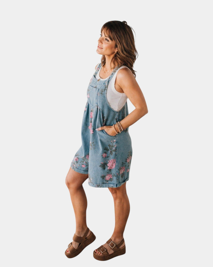 Taniah - Bloemige denim salopette
