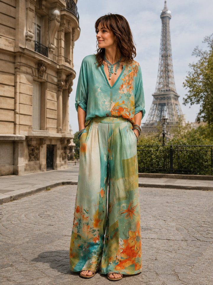 Célidora - Elegante set met bloemenprint en brede broek