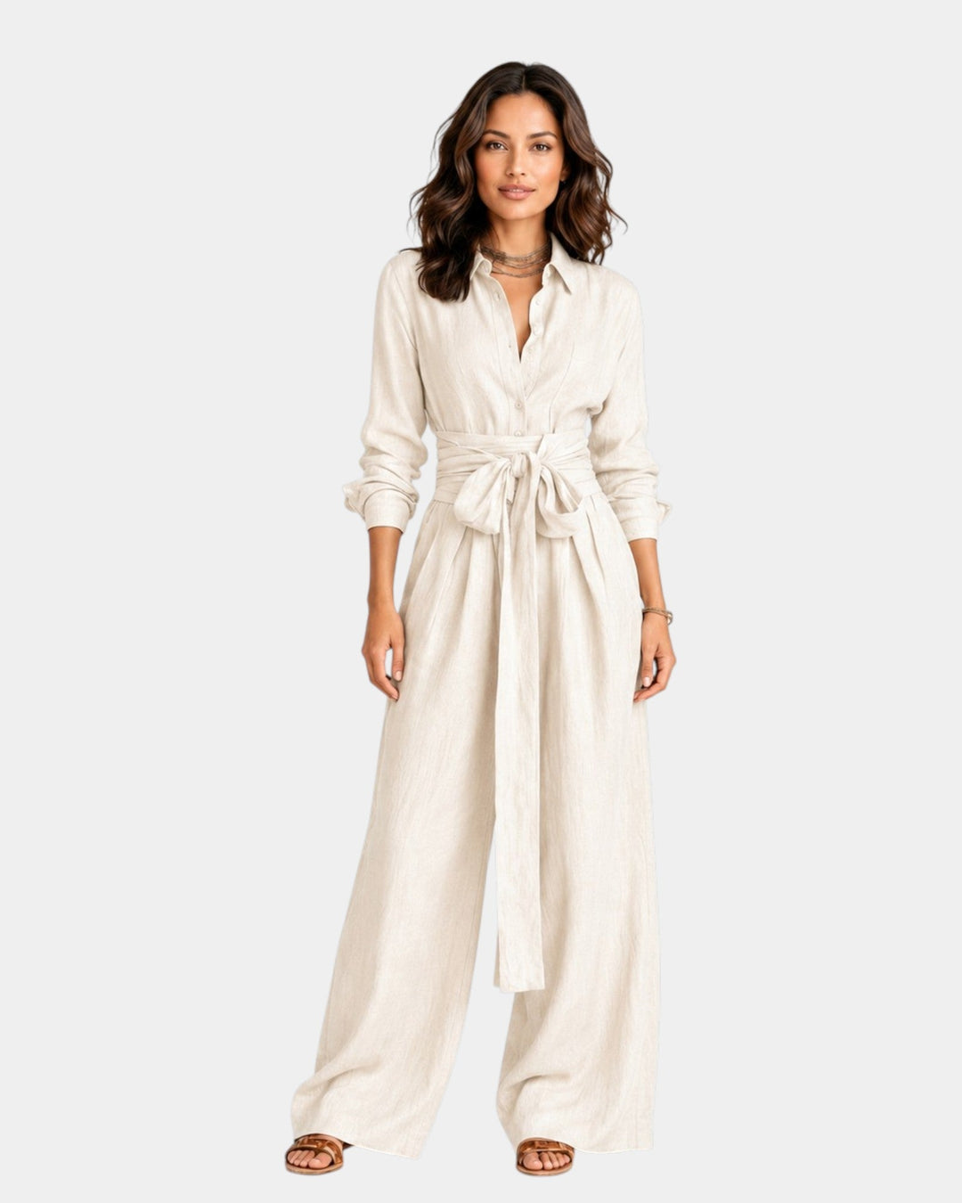 Cybèle - Elegante jumpsuit met lange mouwen en riem