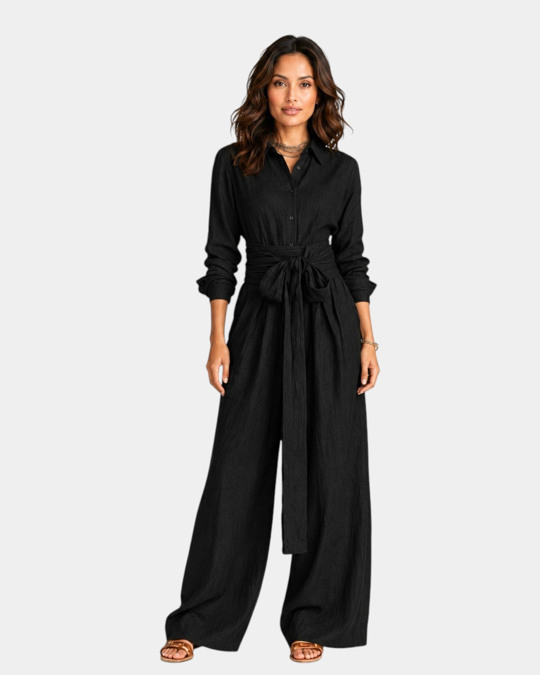 Cybèle - Elegante jumpsuit met lange mouwen en riem
