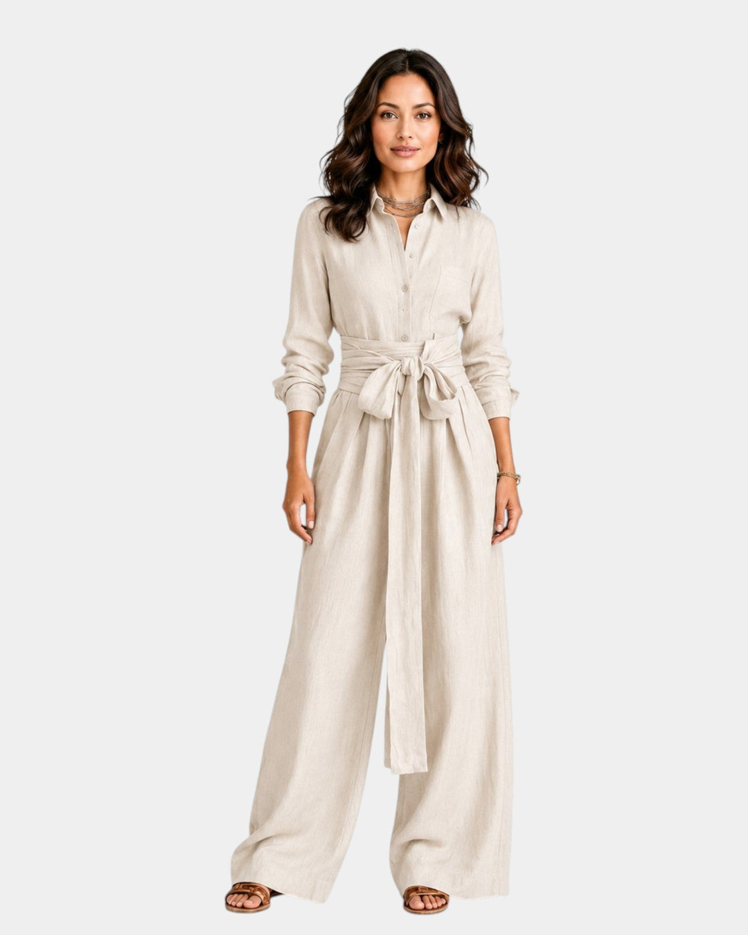 Cybèle - Elegante jumpsuit met lange mouwen en riem
