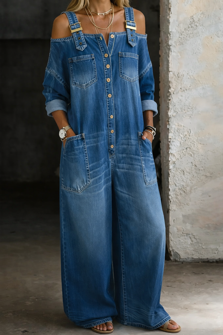 Sophia - Denim jumpsuit met blote schouders
