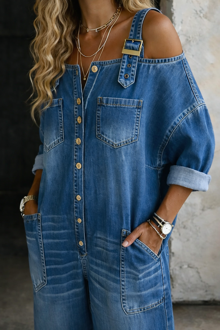 Sophia - Denim jumpsuit met blote schouders