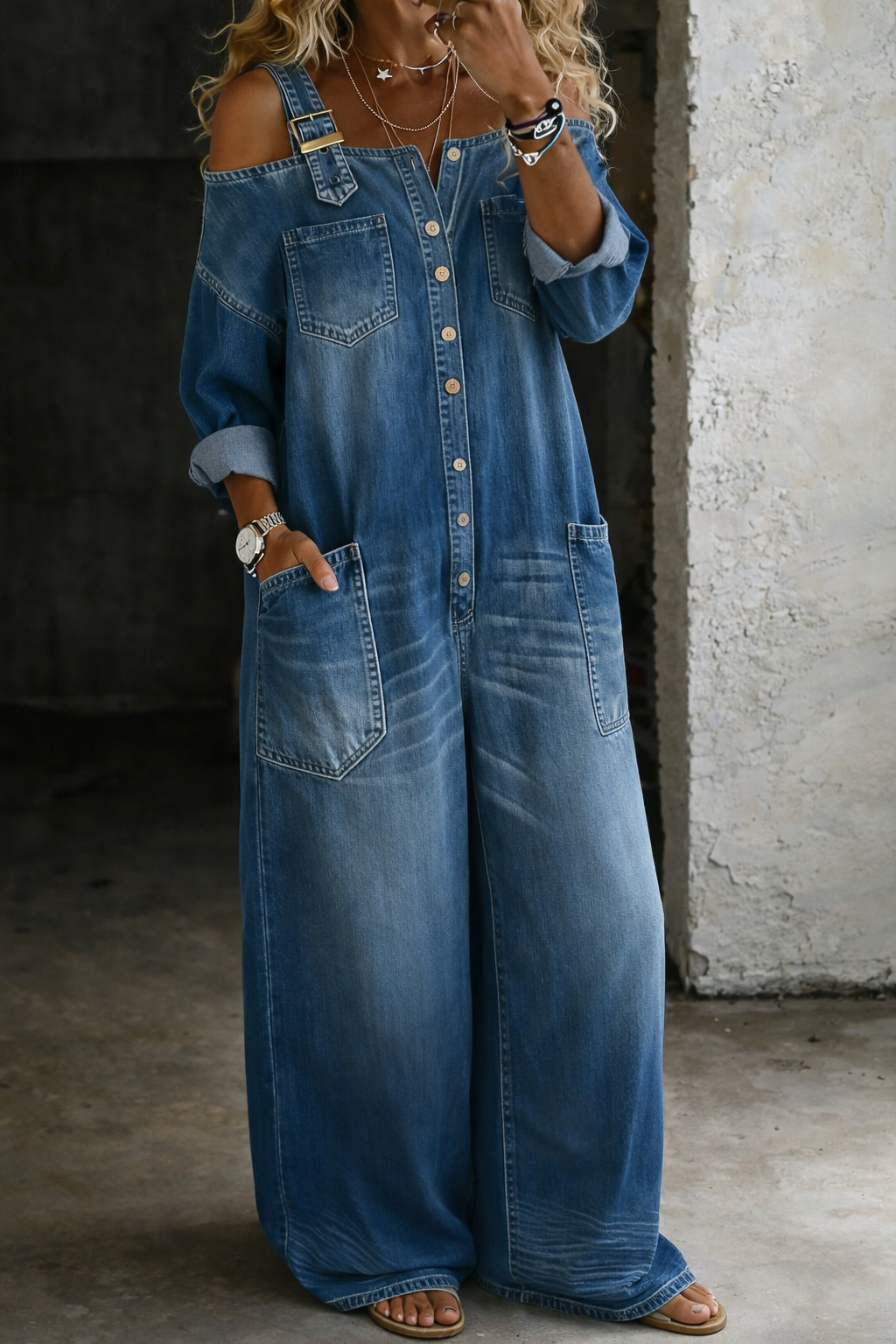 Sophia - Denim jumpsuit met blote schouders