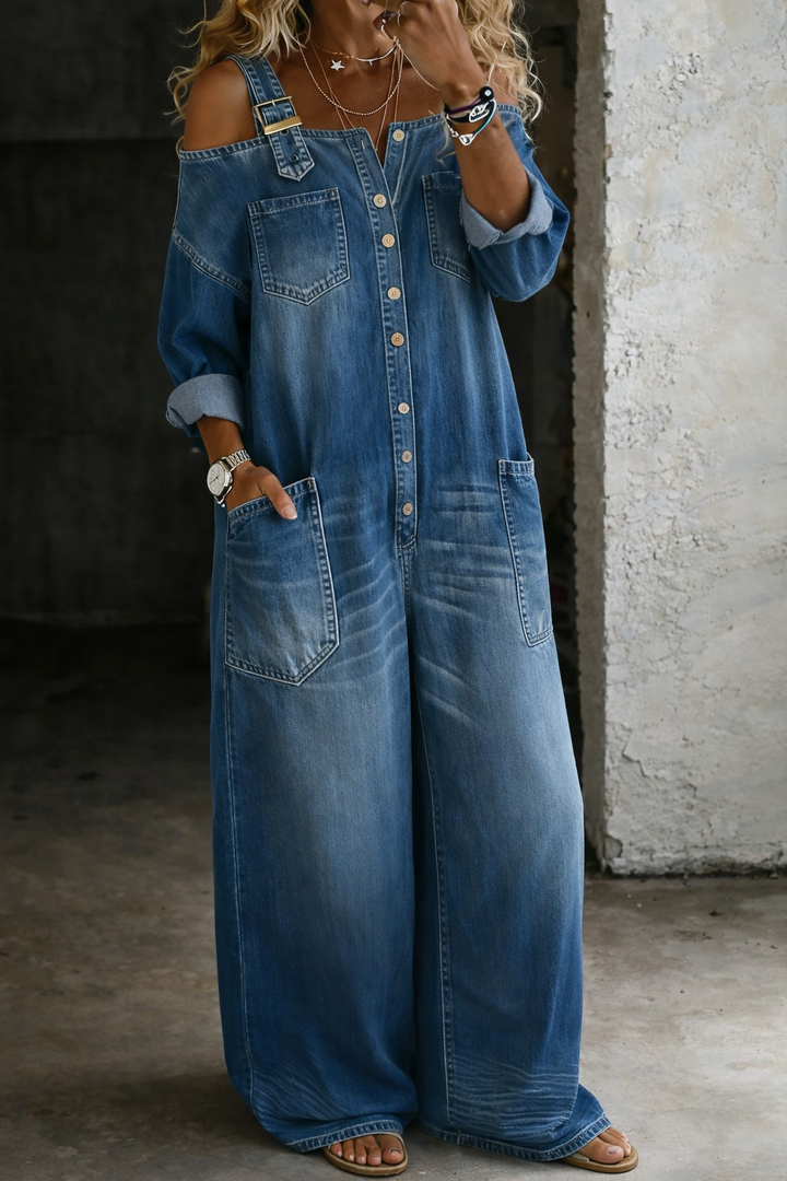 Sophia - Denim jumpsuit met blote schouders