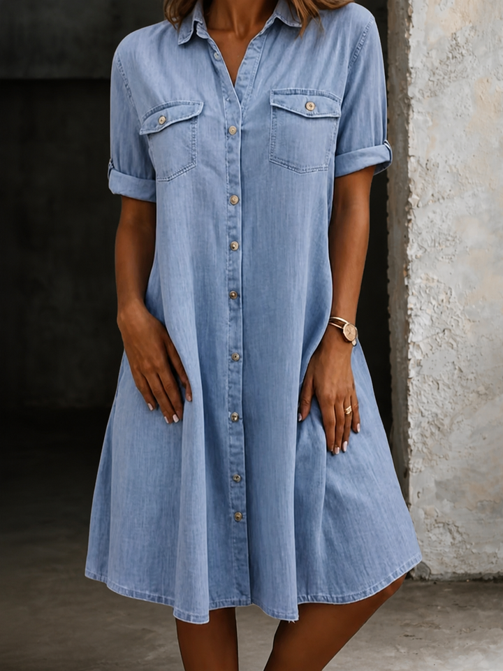 Patricia - Casual Denim Stijl Midi Jurk