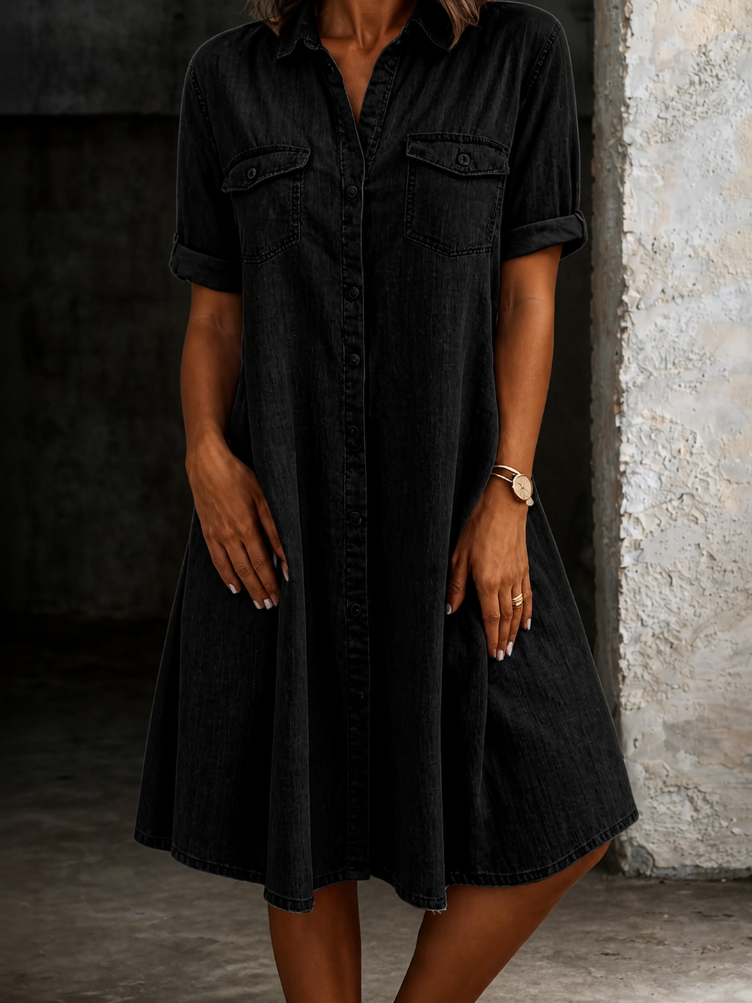 Patricia - Casual Denim Stijl Midi Jurk