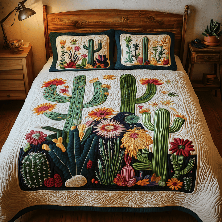 Kleurrijke Cactus - 3-delig Handgemaakt Beddengoed Set
