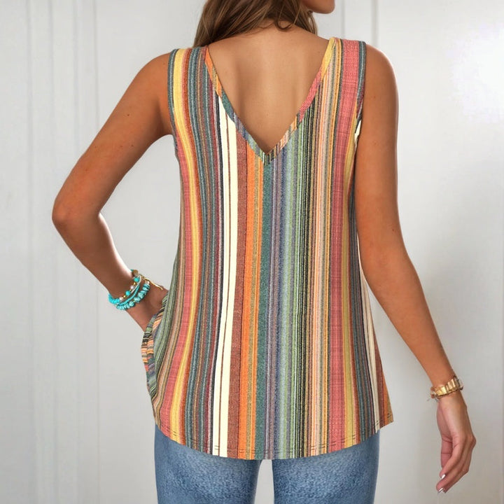 Isaline - Multicolore gestreepte tanktop met V-hals