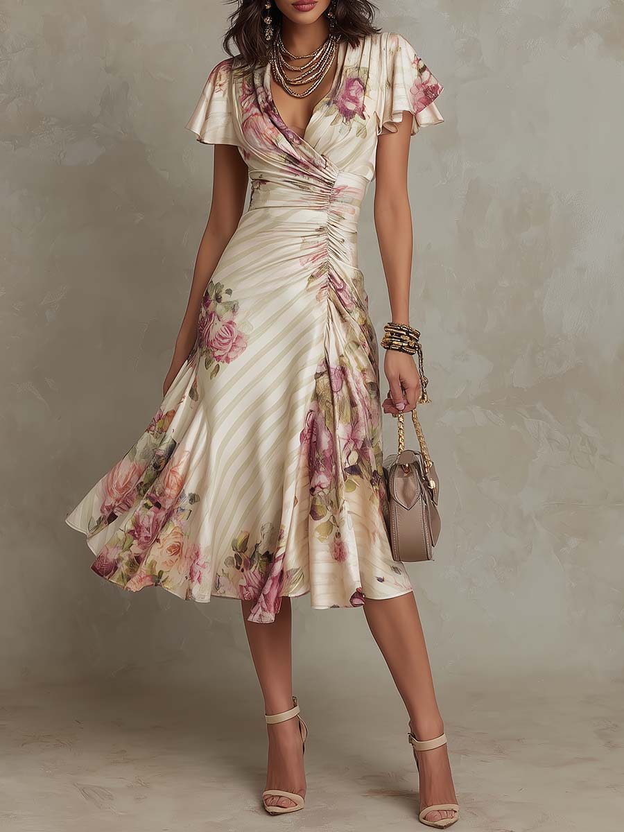 Penelope - Elegante Drapé Bloemenjurk