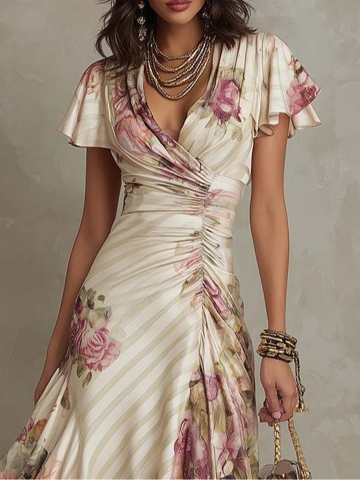 Penelope - Elegante Drapé Bloemenjurk