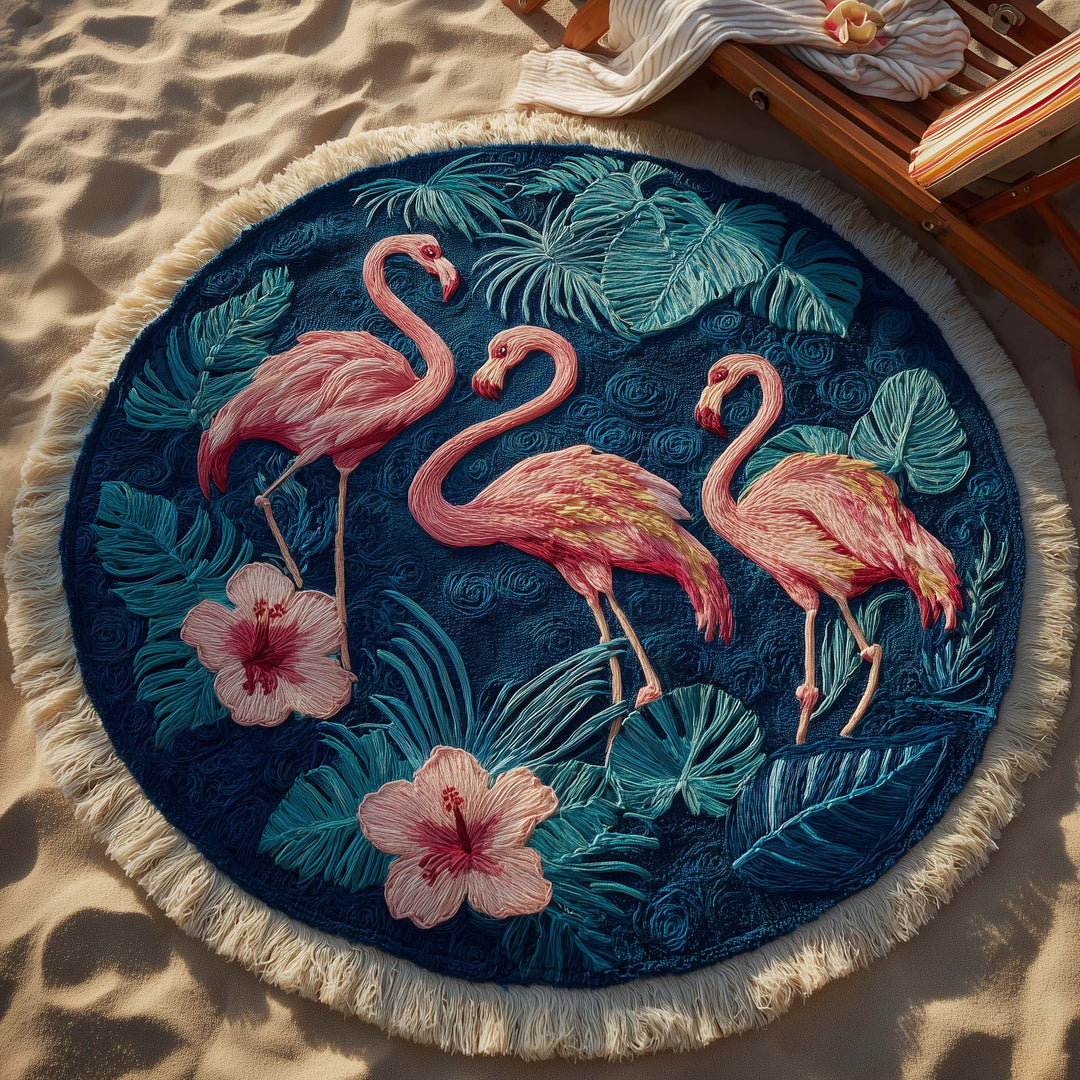 Midnight Flamingo Ronde Strandhanddoek