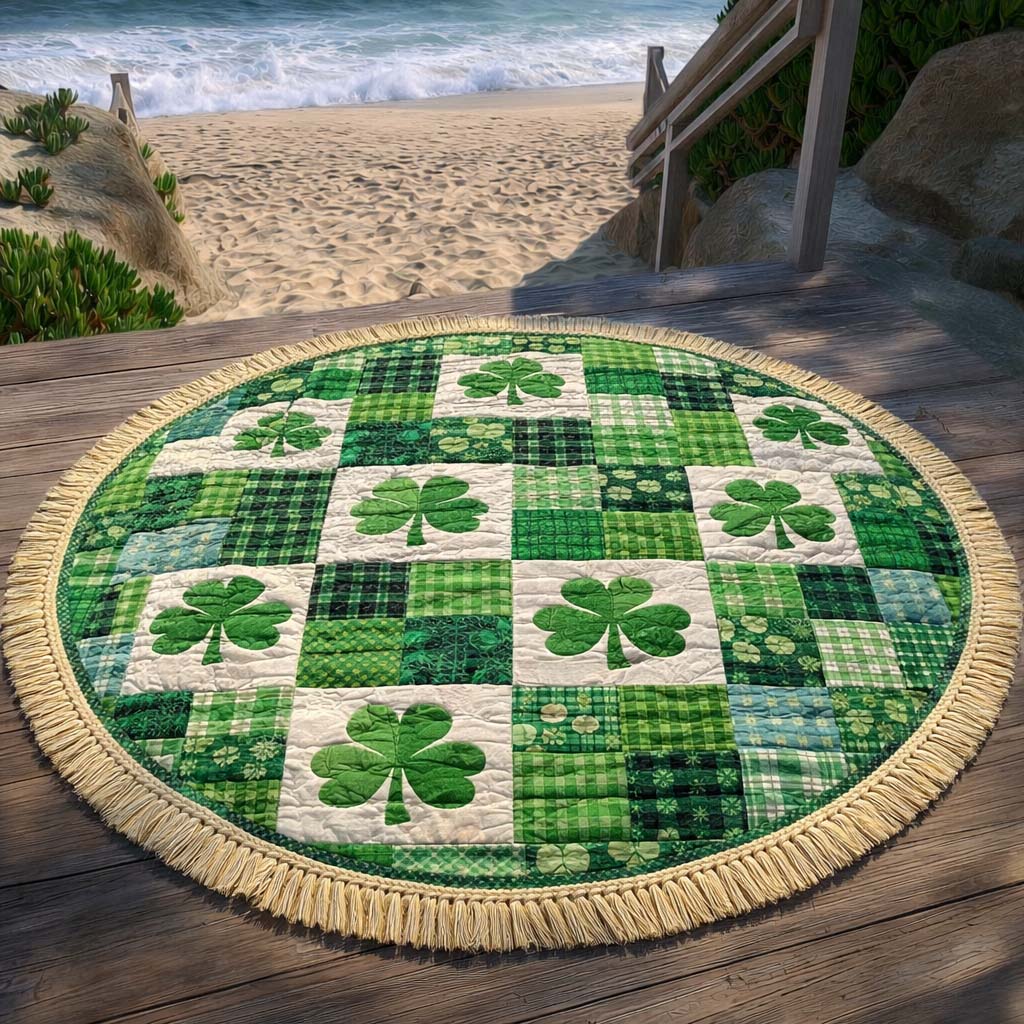 Ronde Patchwork Klaver Strandhanddoek