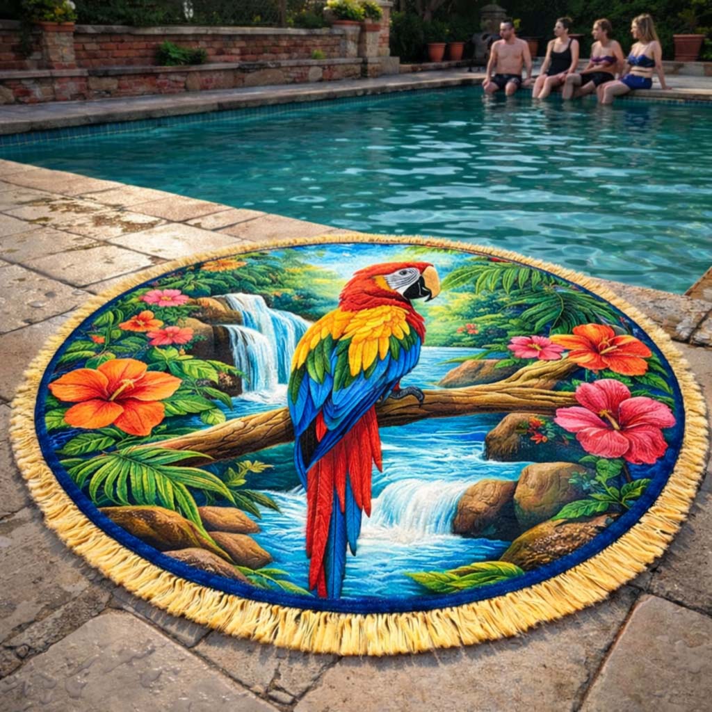 Ronde Strandhanddoek Papegaai Waterval