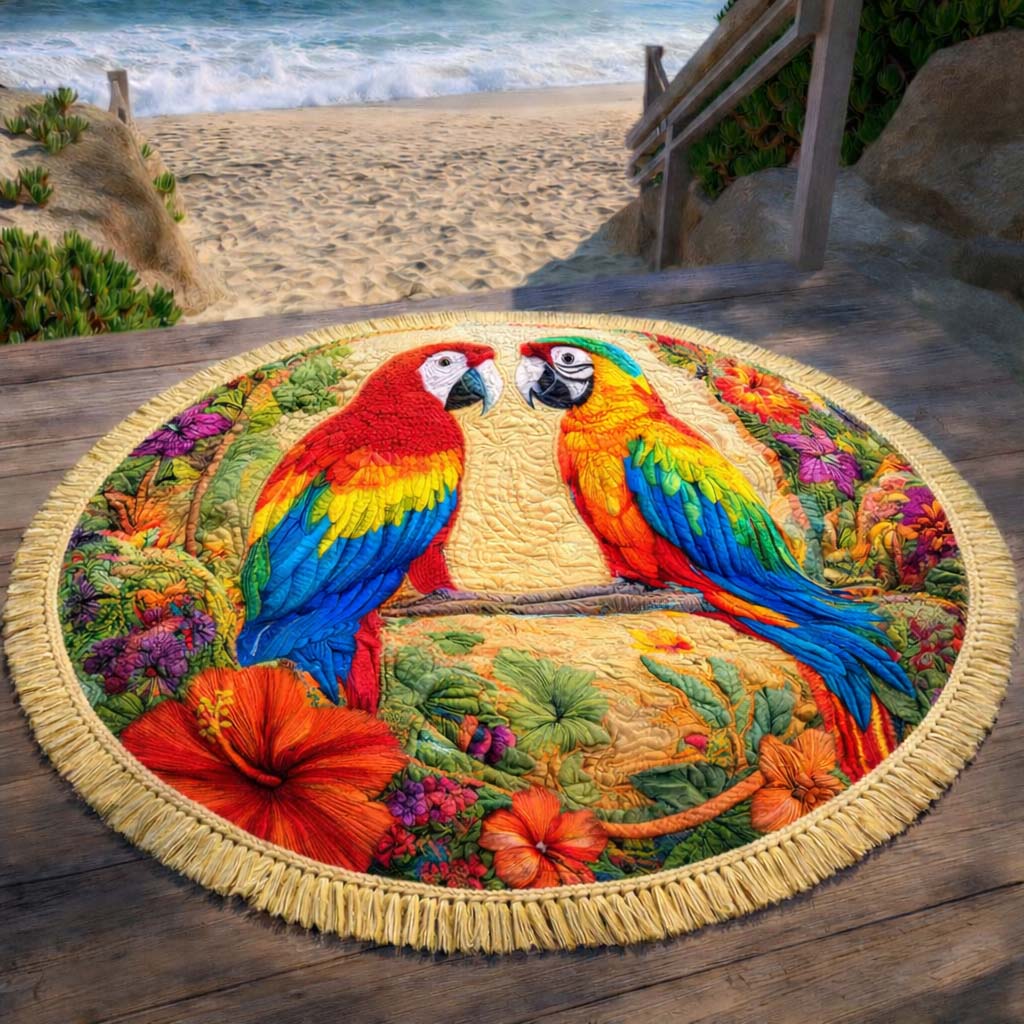 Ronde Strandhanddoek Duo Papegaai