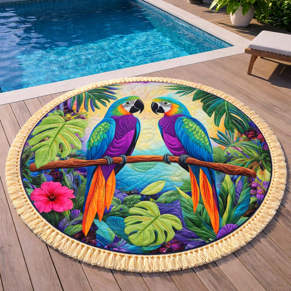Ronde Strandhanddoek Jungle Papegaai Duo