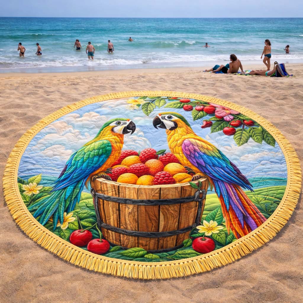 Ronde Strandhanddoek Papegaai Fruit