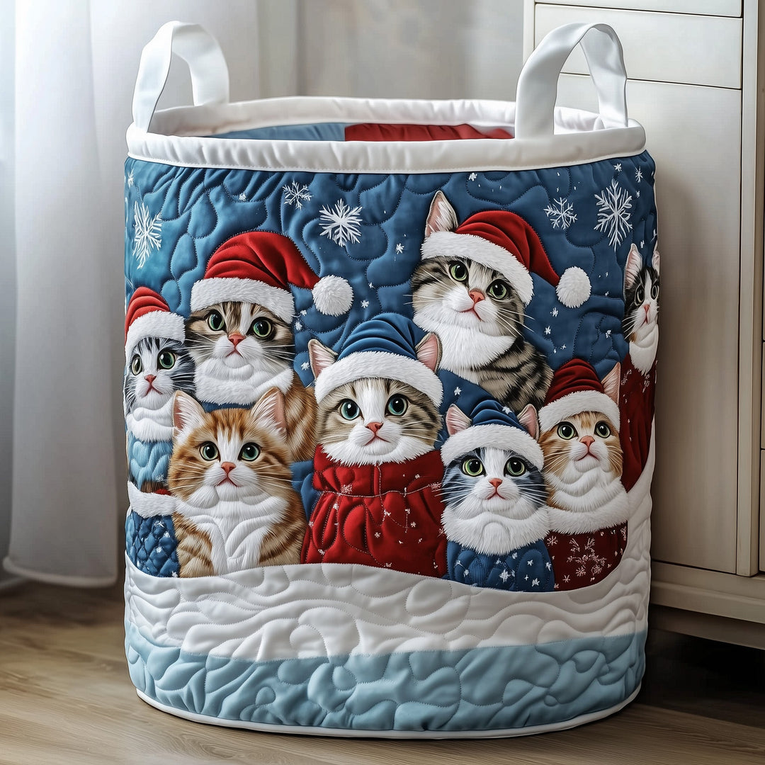 Gequilte Wasmand met Kerst Kittens Motief