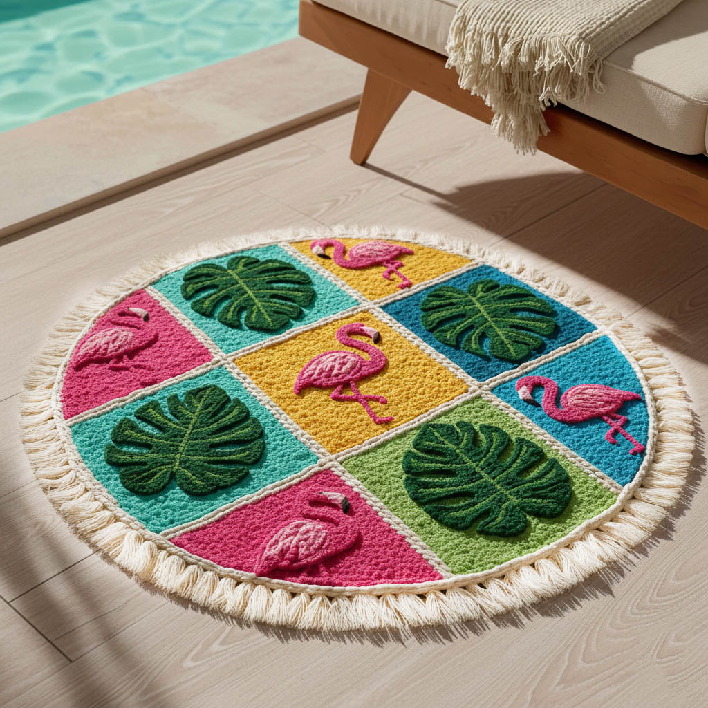 Ronde Tropische Flamingo Strandhanddoek