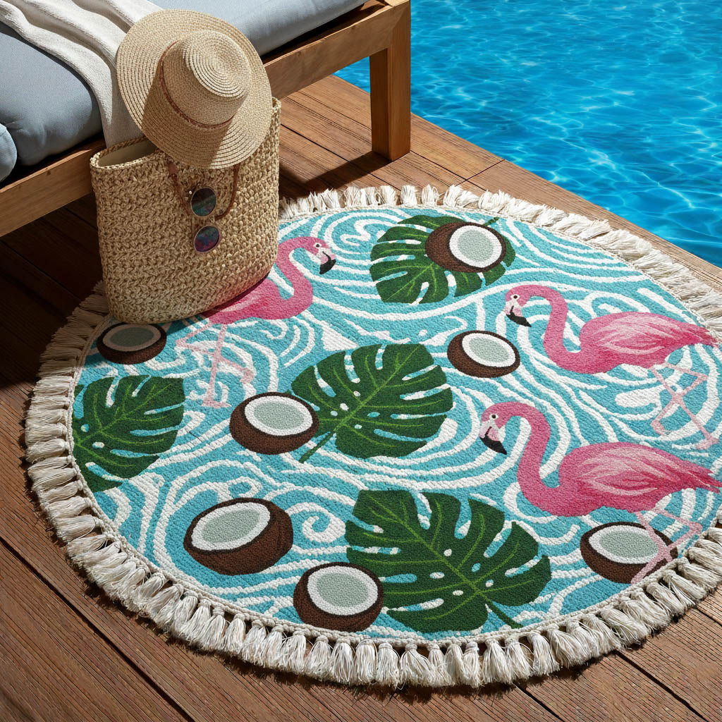 Ronde Tropische Flamingo Strandhanddoek