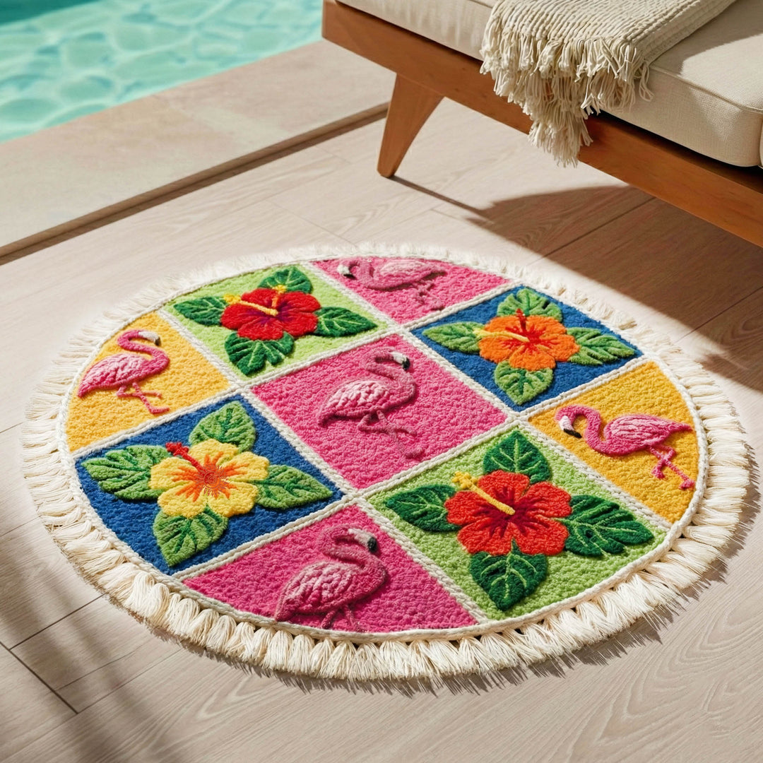 Ronde Tropische Flamingo Strandhanddoek