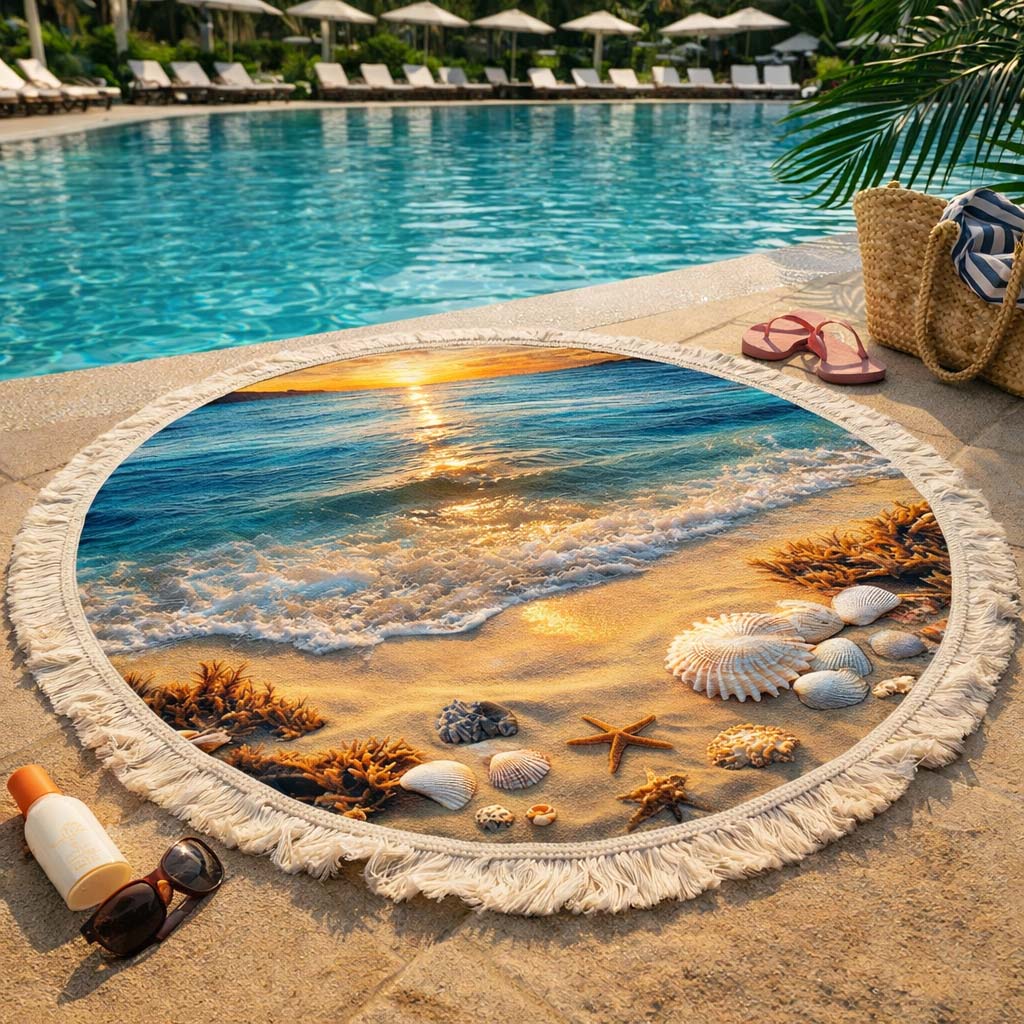 Ronde Strandhanddoek Zonsondergang Sereniteit
