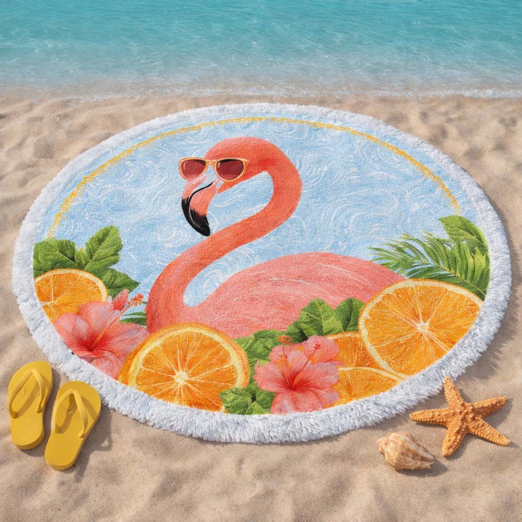 Ronde Flamingo Strandhanddoek