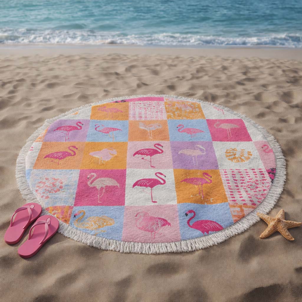 Ronde Strandhanddoek Citrus Flamingo