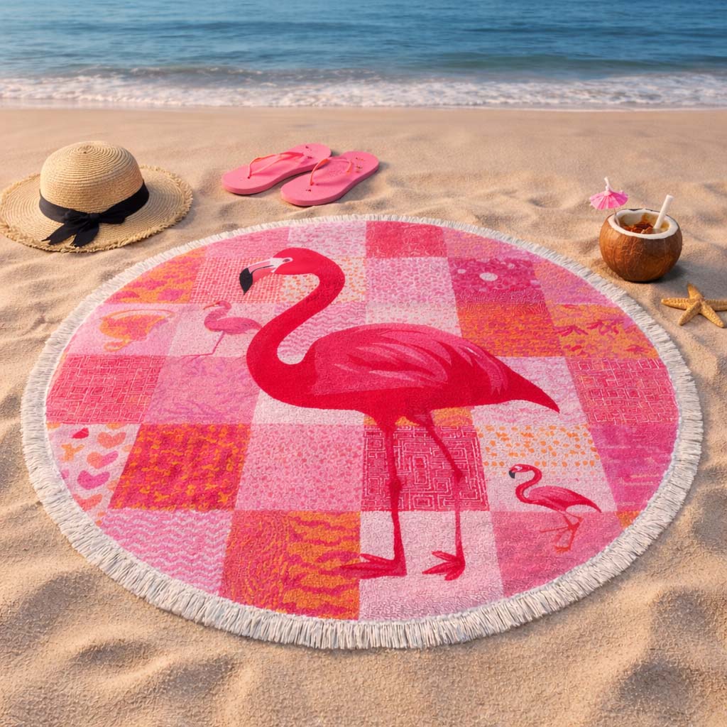Ronde Strandhanddoek Tweeling Flamingo's