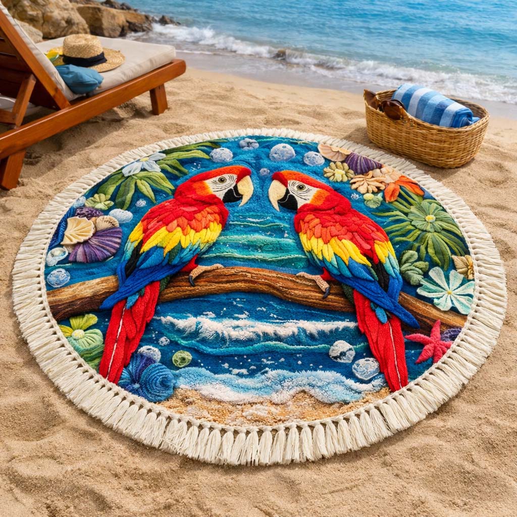Ronde Strandhanddoek Tweeling Papegaaien