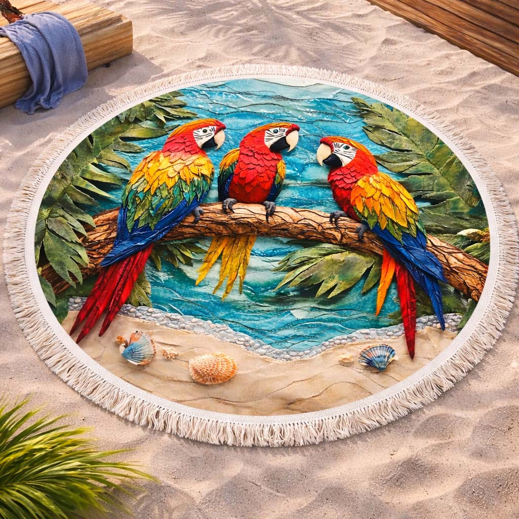 Ronde Strandhanddoek Papegaai Trio
