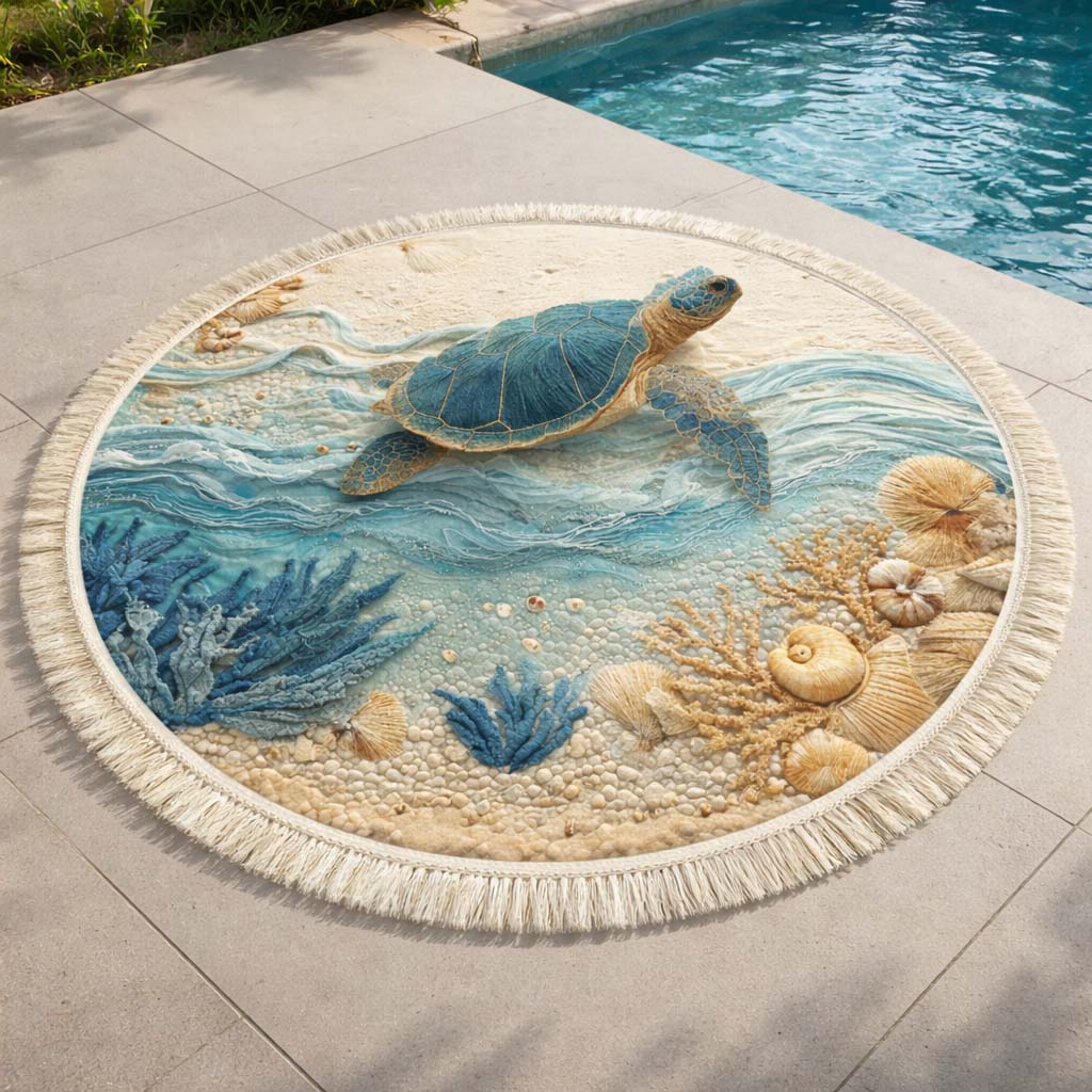 Azure Turtle Ronde Strandhanddoek
