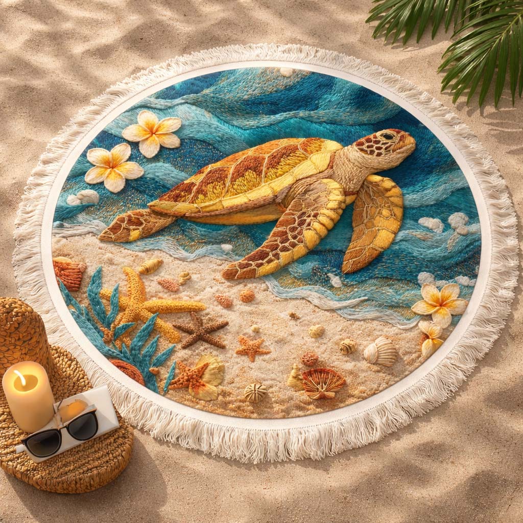 Ronde Strandhanddoek Tropische Schildpad