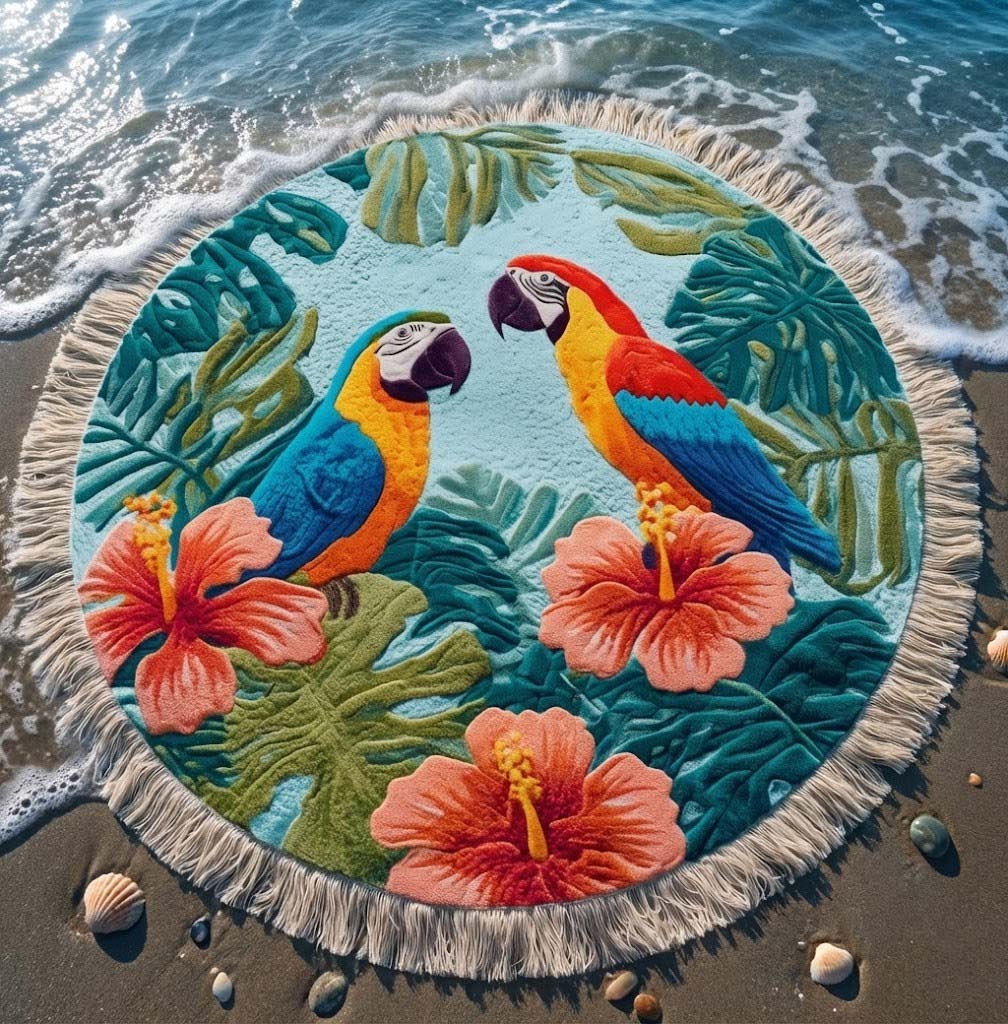 Ronde Strandhanddoek met Tropische Papegaaien