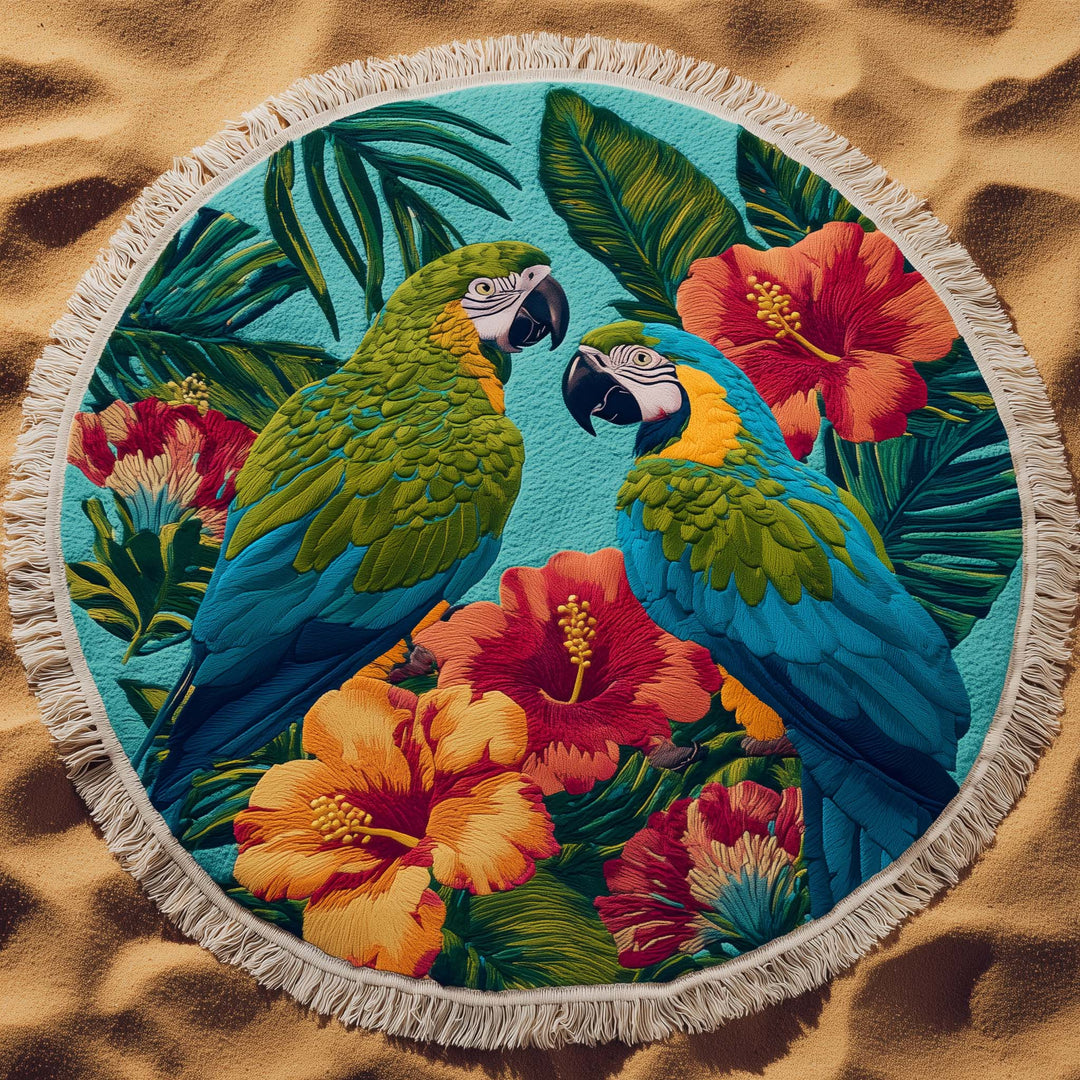 Ronde Strandhanddoek met Tropische Papegaaien