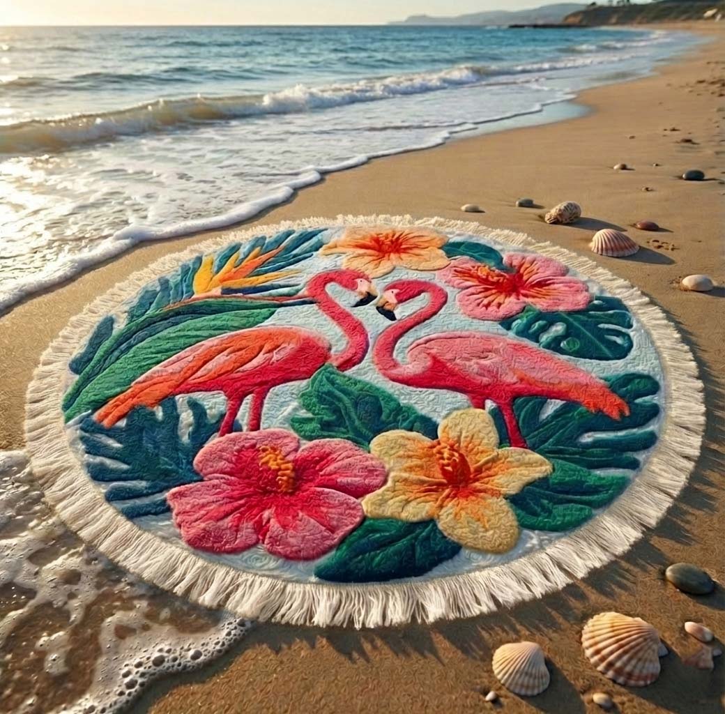Ronde Strandhanddoek Roze Flamingo