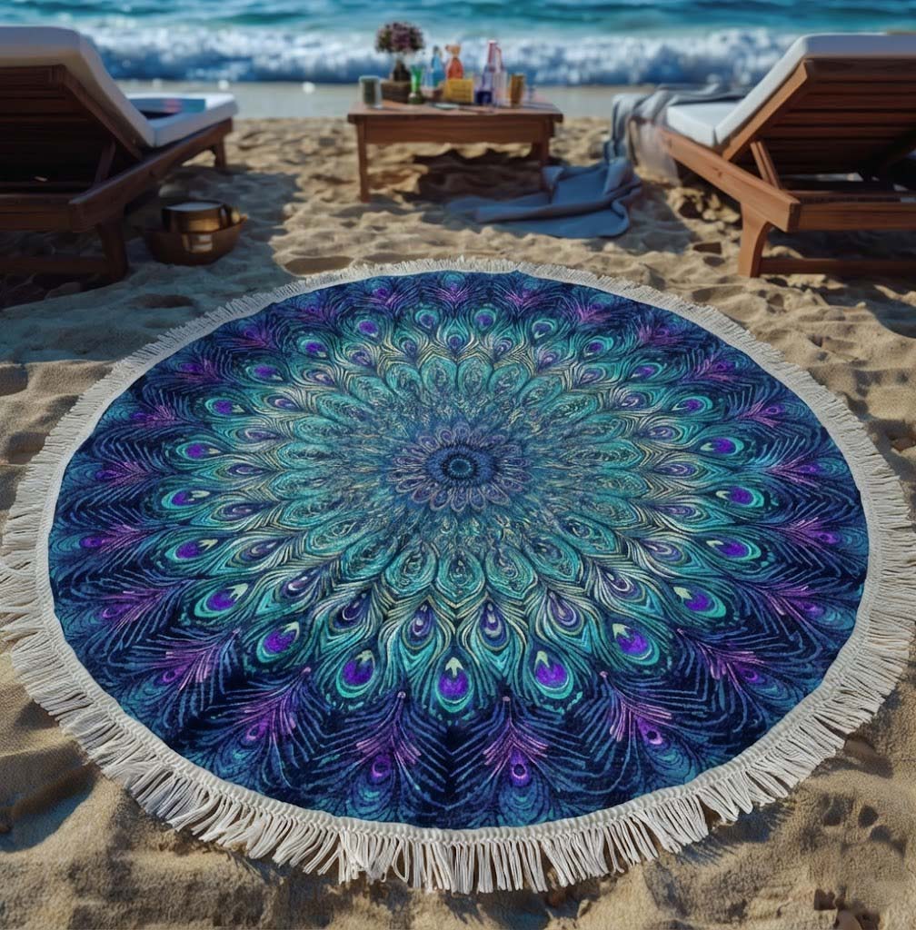 Ronde Mandala Pauw Strandhanddoek