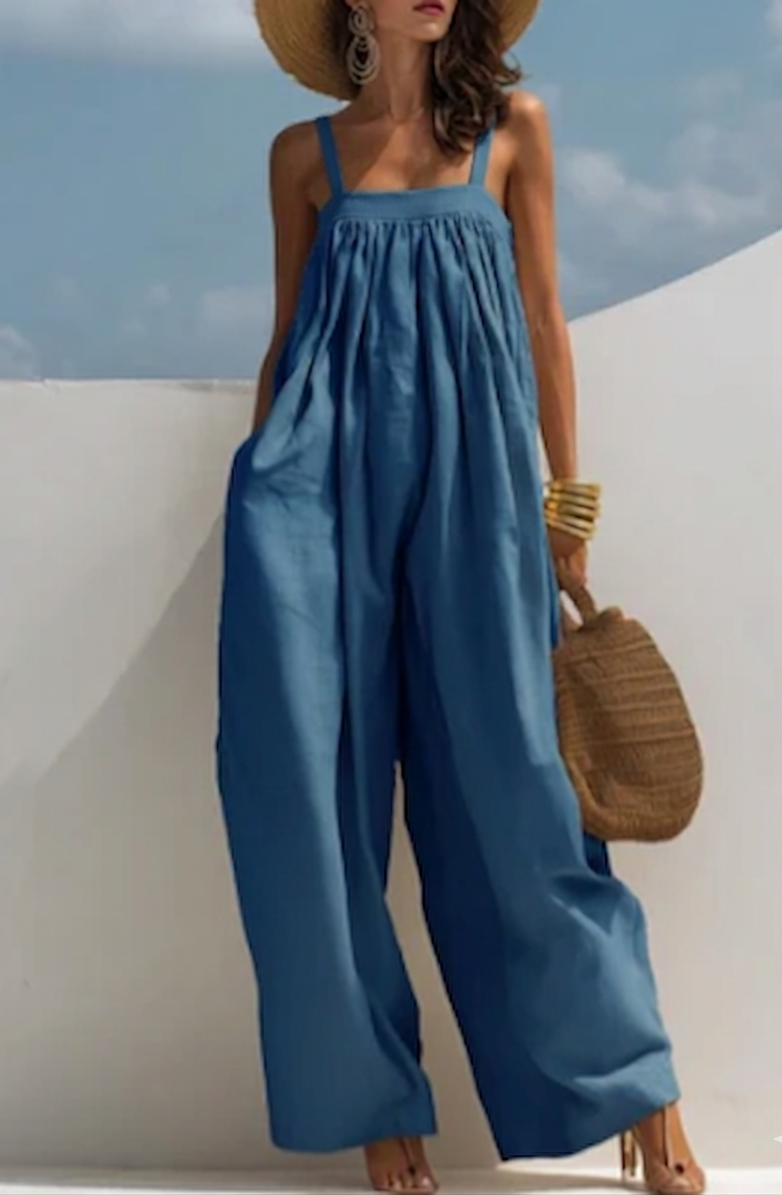 Madison - Jumpsuit Van Denim Met Wijde Pijpen