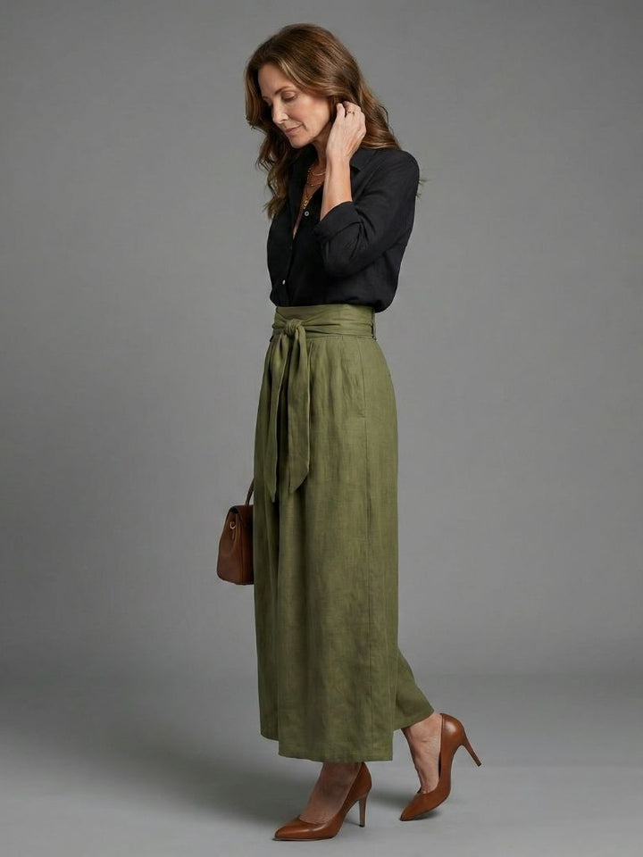 Vera - Twee-delige set Zwarte Blouse Olijfgroene Midi Rok