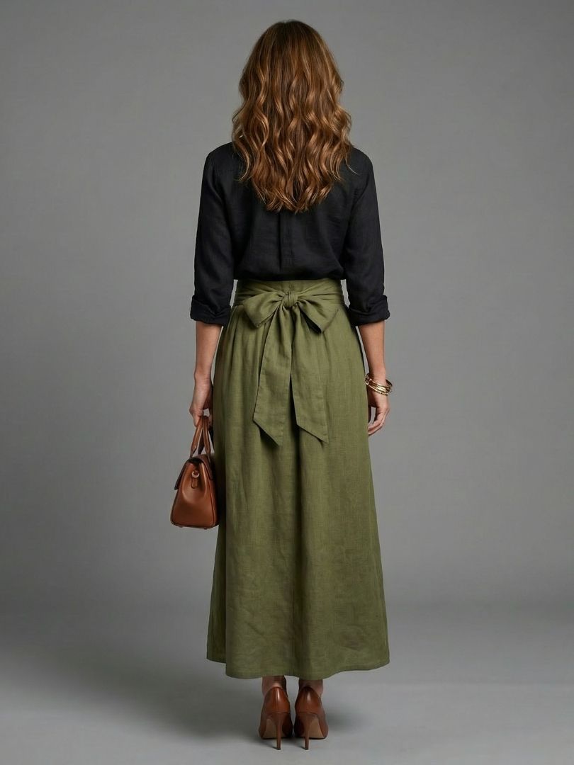 Vera - Twee-delige set Zwarte Blouse Olijfgroene Midi Rok