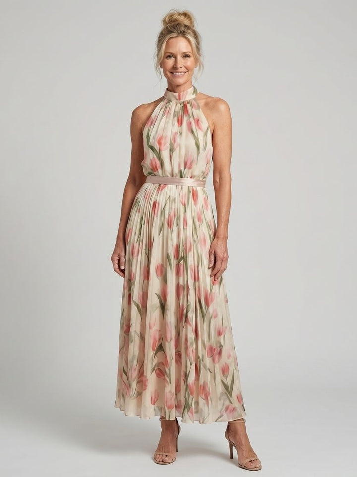 Aurelle - Halterneck Bloemen Midi Jurk