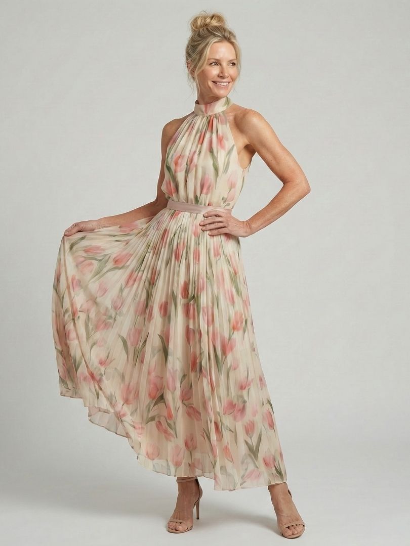 Aurelle - Halterneck Bloemen Midi Jurk